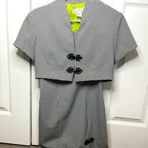 Black and white checkerboard dress and blazer set
